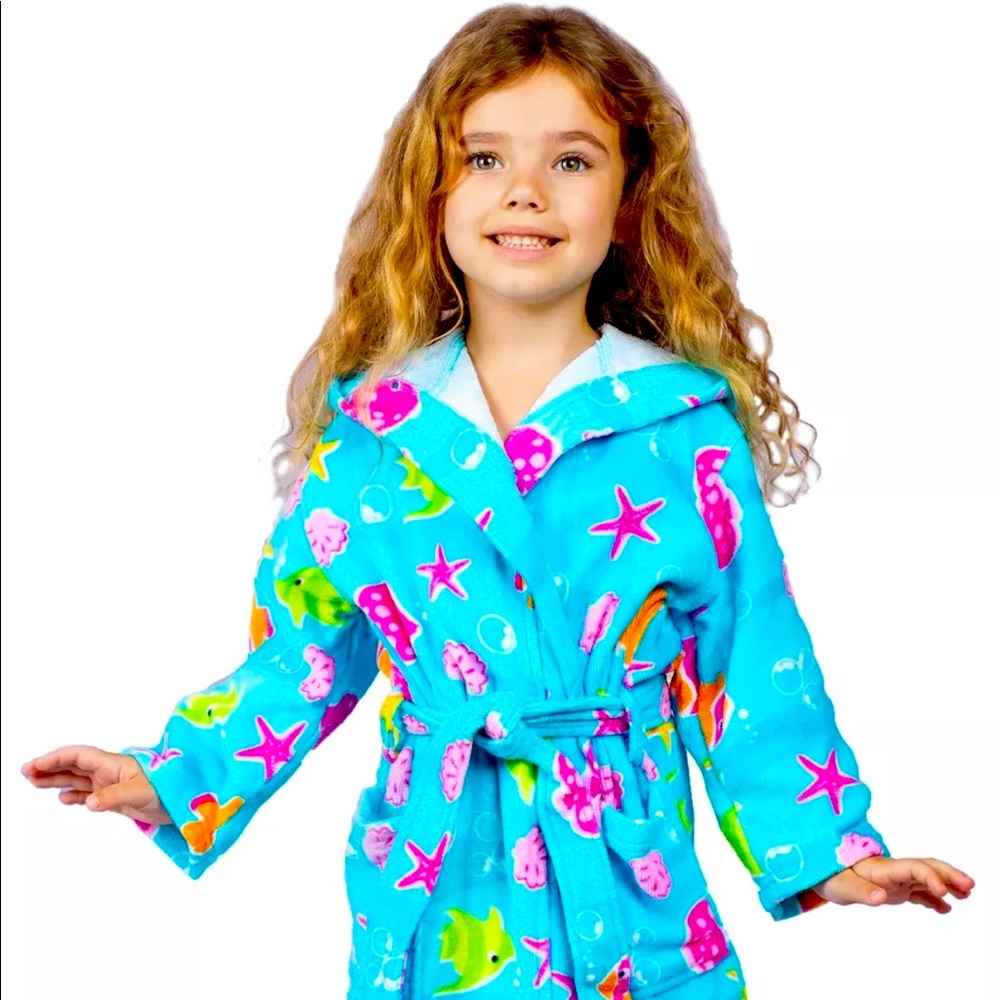 Girls Starfish Design Teal Cover Up Robe